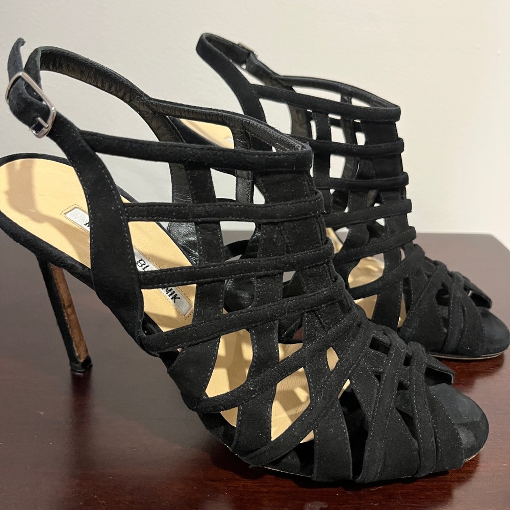 Manolo Blahnik Black Suede Strappy Heels